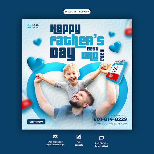 PSD gratuito feliz día del padre banner de redes sociales o plantilla de publicación de instagram