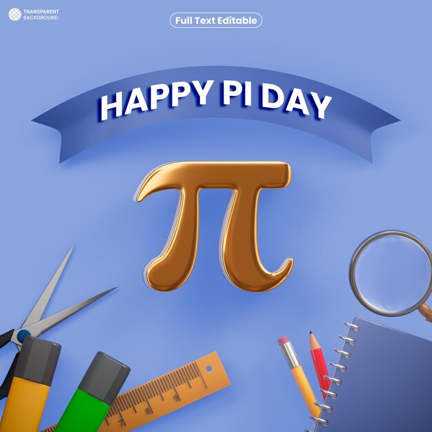 Feliz día pi con pi símbolo 3d render ilustración