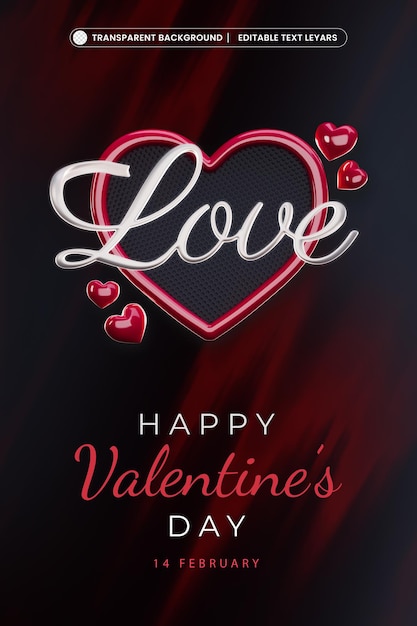 PSD gratuito feliz día de san valentín efecto de texto editable en 3d