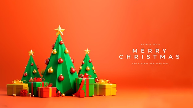 Feliz navidad 3d banner de baja poli