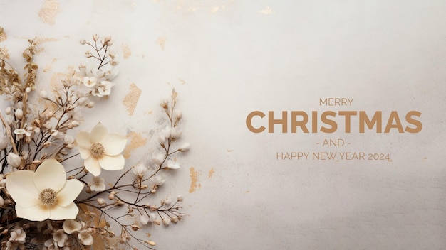 PSD gratuito feliz navidad y feliz año nuevo 2024 fondo con hojas y textura elegantes y realistas