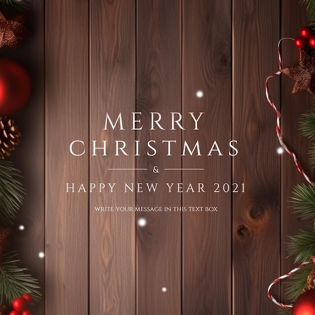 PSD gratuito feliz navidad y feliz año nuevo 2024 plantilla con fondo de madera