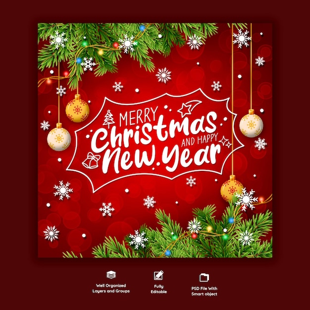 PSD gratuito feliz navidad y feliz año nuevo banner de redes sociales o plantilla de publicación de instagram