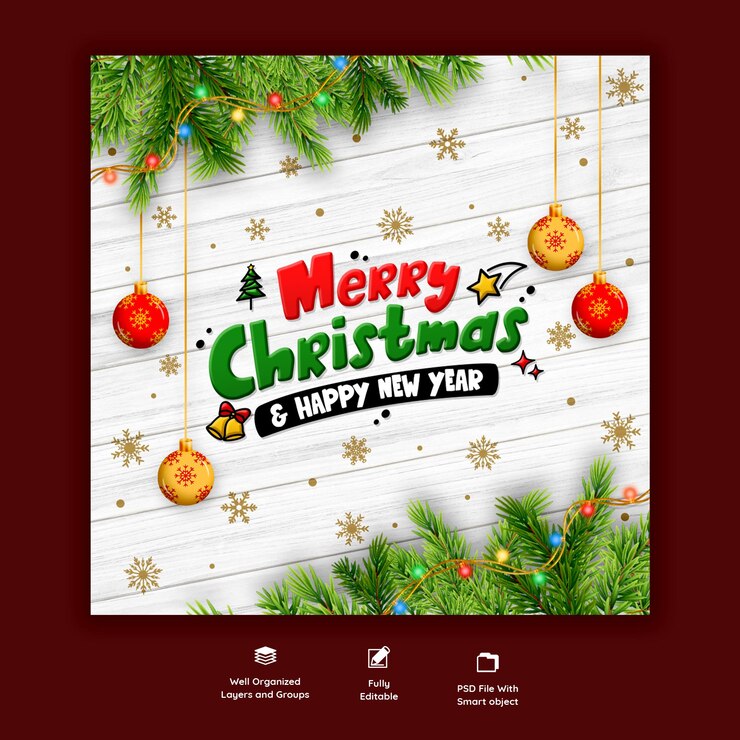 PSD gratuito feliz navidad y feliz año nuevo banner de redes sociales o plantilla de publicación de instagram