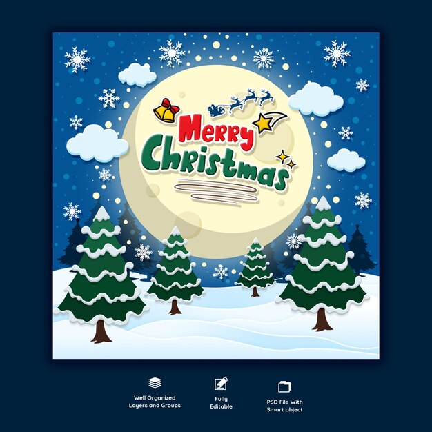 Feliz Navidad y feliz año nuevo banner de redes sociales o plantilla de publicación de Instagram