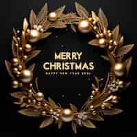 PSD gratuito feliz navidad y feliz año nuevo marco dorado con hojas de oro