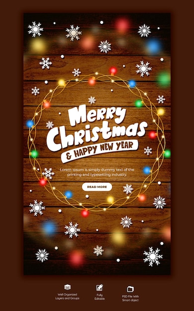 PSD gratuito feliz navidad y feliz año nuevo plantilla de historia de instagram y facebook