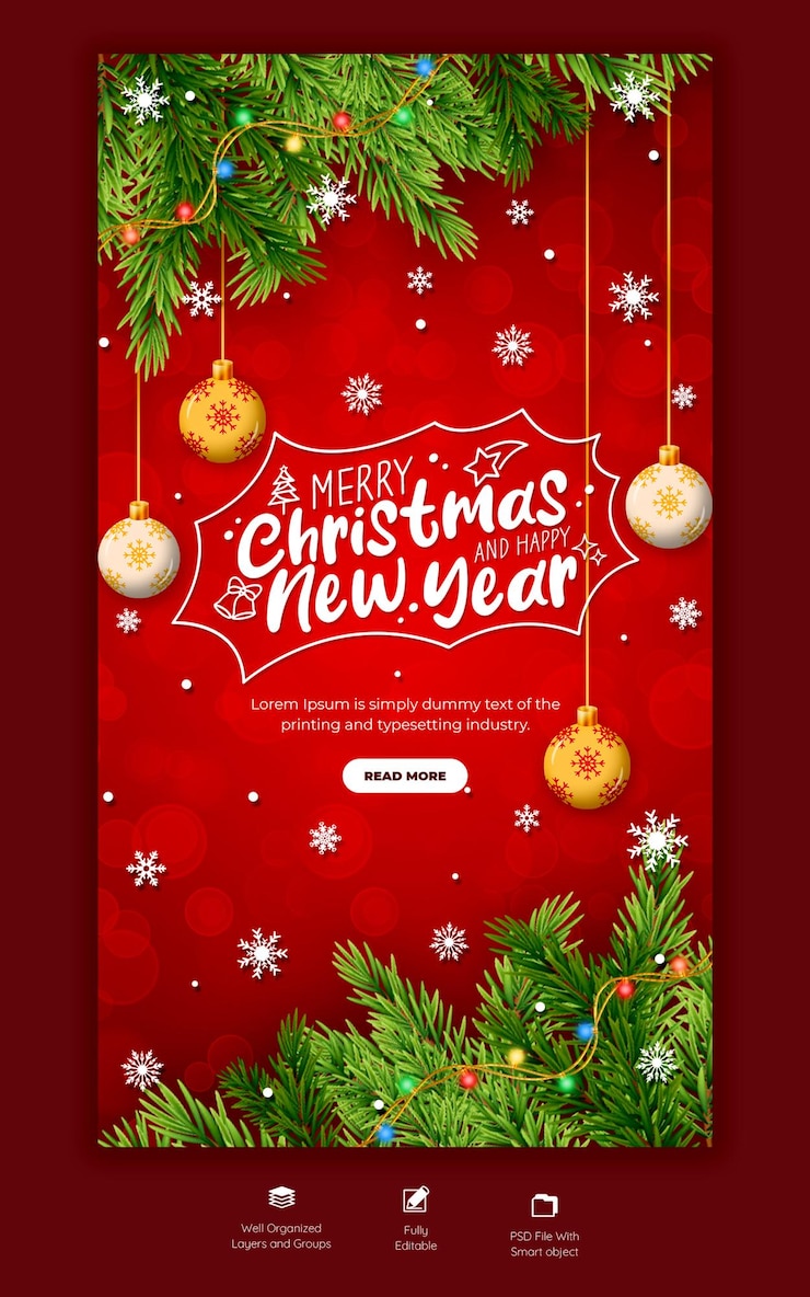 PSD gratuito feliz navidad y feliz año nuevo plantilla de historia de instagram y facebook