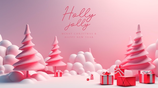 PSD gratuito feliz navidad bajo poli rosa lindo fondo 3d