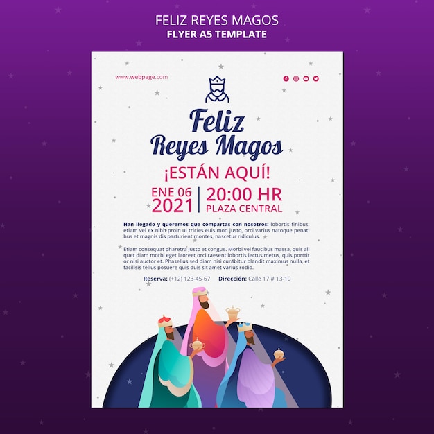 Gratis PSD feliz reyes magos flyer-sjabloon