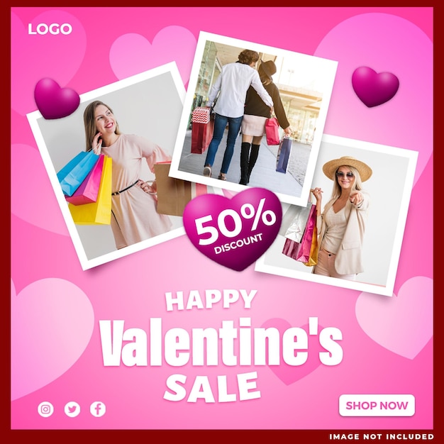 PSD gratuito feliz venta de san valentín en las redes sociales