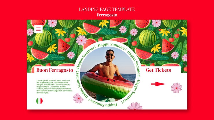 PSD Gratis ferragosto celebration landing page template