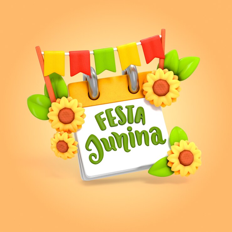 PSD Gratis festa junina calendar with sunflowers and flags