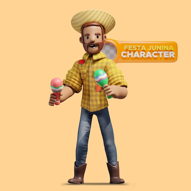 Gratis PSD festa junina-personage met maracas 3d illustratie