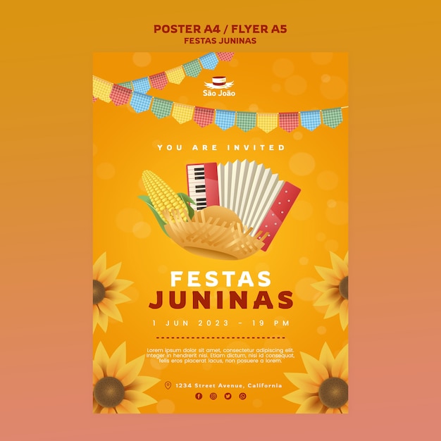 Gratis PSD festa junina viering poster sjabloon