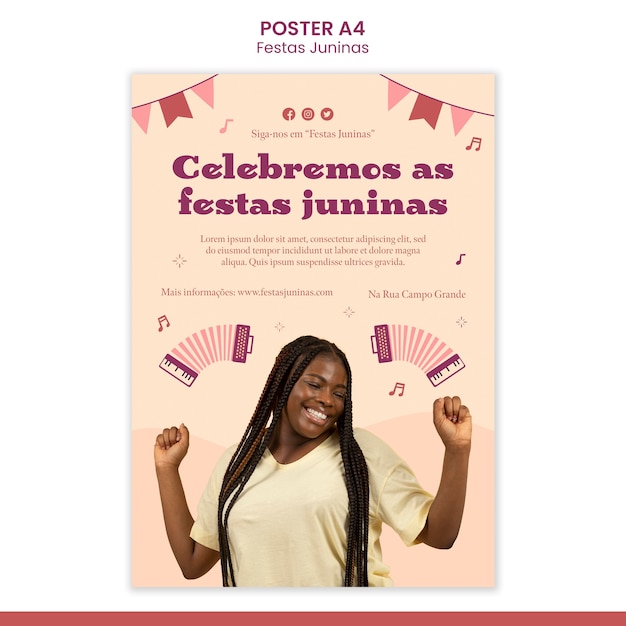 Festas juninas verticale postersjabloon met emoting van de persoon