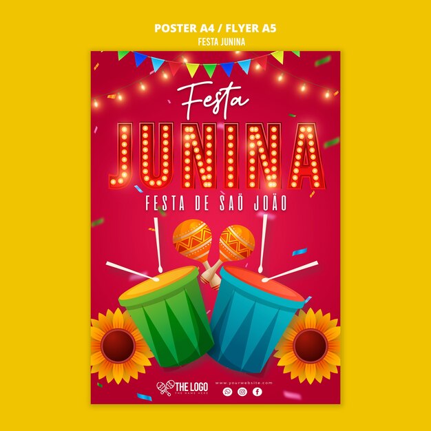 Festas juninas viering poster sjabloon