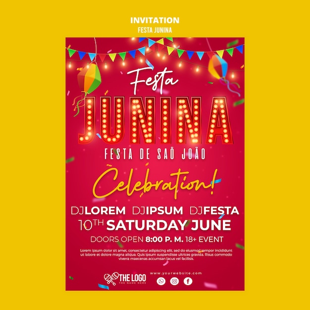 Festas juninas viering uitnodiging sjabloon