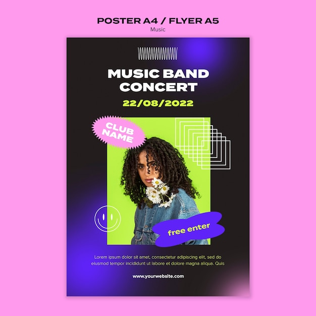 PSD gratuito festival de música degradado y plantilla de póster vertical de concierto