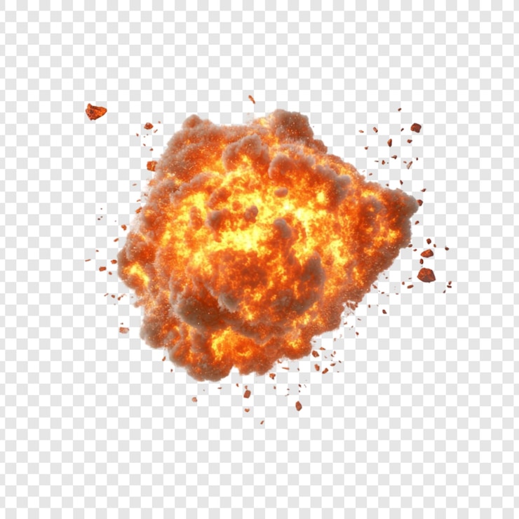 PSD Gratis fiery explosion intense heat powerful blast dramatic destruction orange and yellow flames debris flying