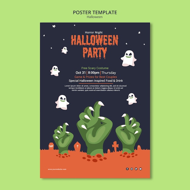 PSD gratuito fiesta de halloween en plantilla de póster zombie
