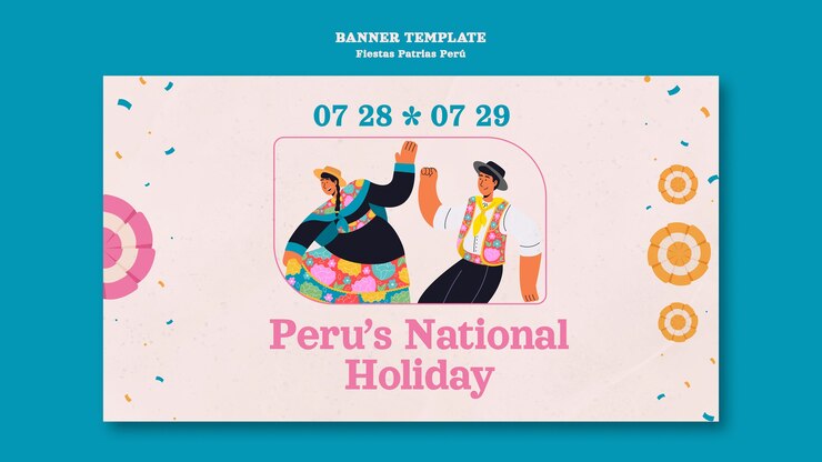 PSD Gratis fiestas patrias horizontal banner template with people dancing and celebrating