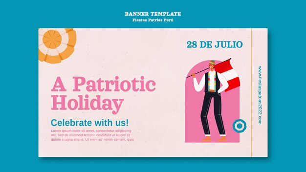 Fiestas patrias horizontale bannersjabloon met mensen die dansen en vieren