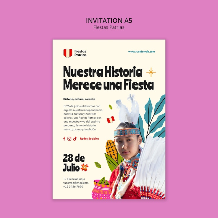 PSD gratuito fiestas patrias invitation: celebrating peruvian independence