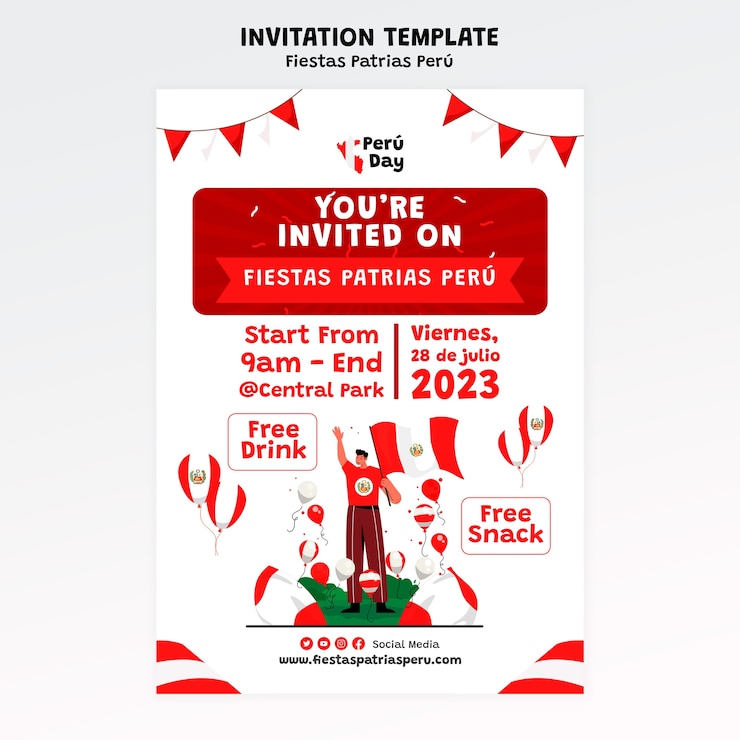 PSD Gratis fiestas patrias peru celebration invitation