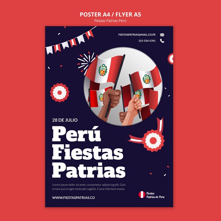 PSD Gratis fiestas patrias vertical poster template with rosettes and bunting