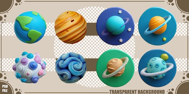 Figuras de planetas de colores en un arreglo lúdico
