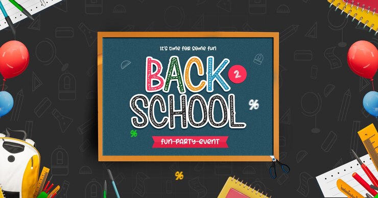 PSD gratuito fijación de banner de facebook para la fiesta de vuelta a la escuela con elementos educativos