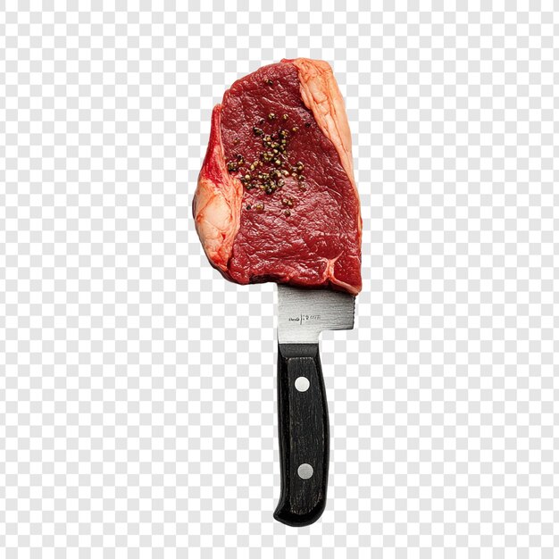 Un filete crudo en un cuchillo de carnicero