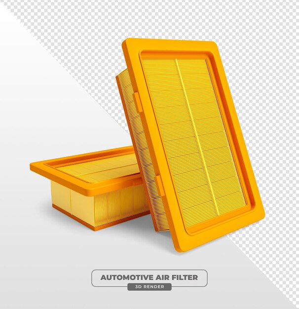 Filtro de aire automotriz en renderizado 3D con fondo transparente