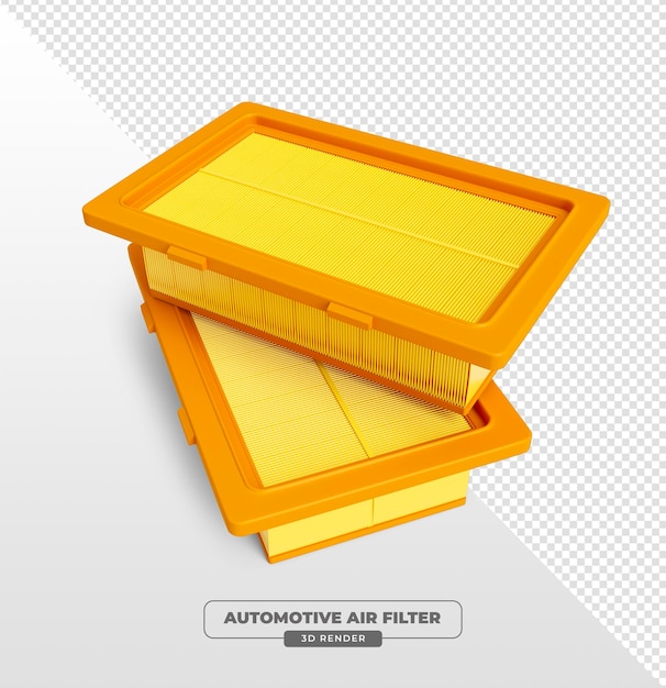 Filtro de aire automotriz en renderizado 3D con fondo transparente