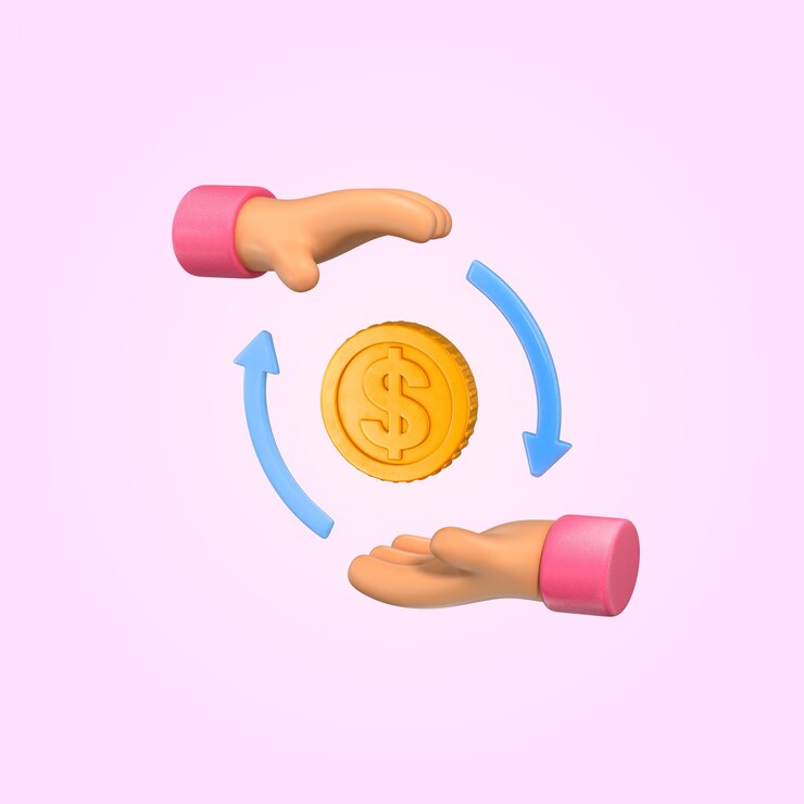 PSD Gratis financial exchange illustration with hands and a coin