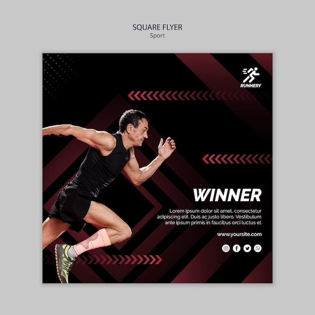 Fit sportman is een winnaar vierkante flyer-sjabloon