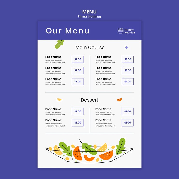 PSD Gratis fitness nutrition menu template