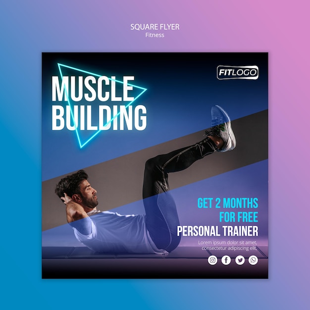 Gratis PSD fitness trainer vierkante flyer-sjabloon