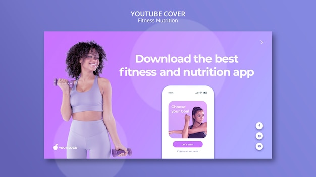 Gratis PSD fitness voeding youtube voorbladsjabloon