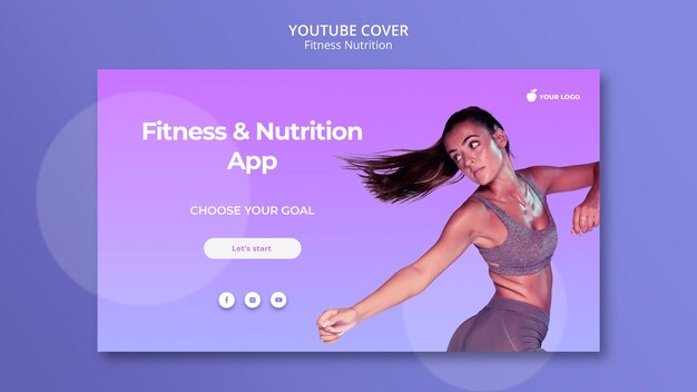 Gratis PSD fitness voeding youtube voorbladsjabloon