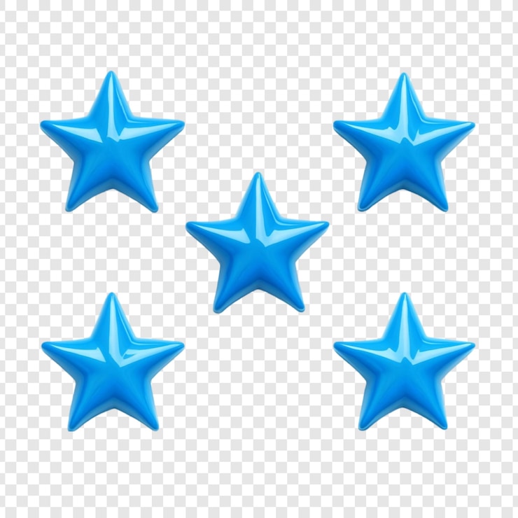 PSD Gratis five shiny blue stars 3d render