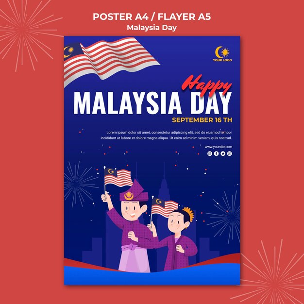 Fl; yer plantilla para la celebración del día de malasia