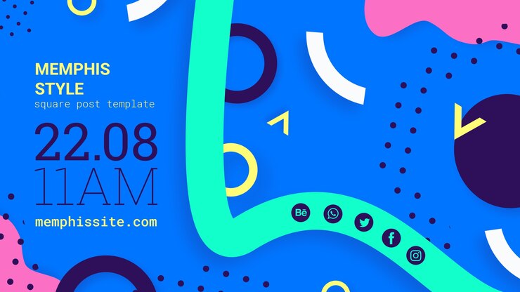 PSD Gratis flat blue memphis style banner