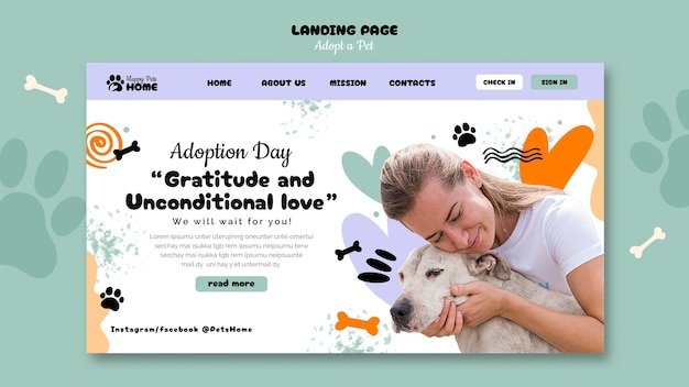 Gratis PSD flat design adopteert een pet landing page sjabloon