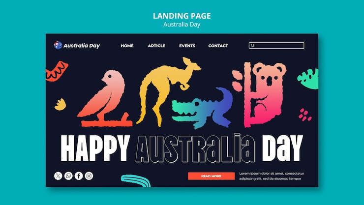 PSD gratuito flat design australia day landing page