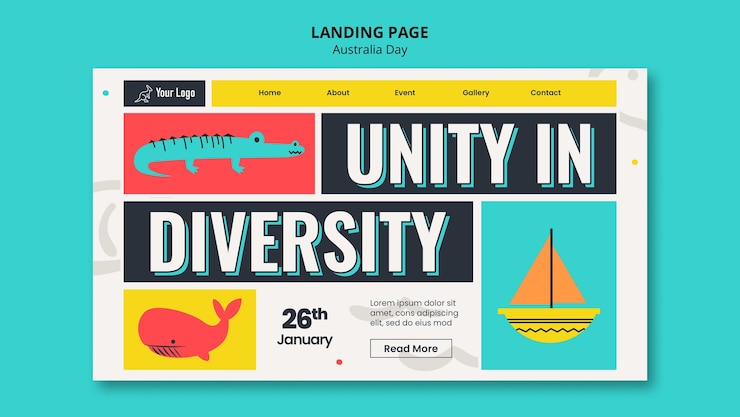PSD gratuito flat design australia day landing page