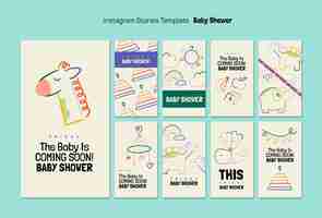 Gratis PSD flat design baby shower instagram verhalen.