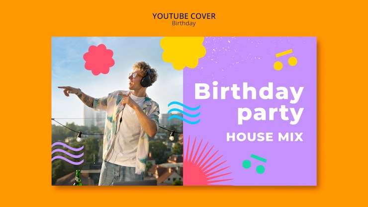 PSD Gratis flat design birthday celebration youtube cover