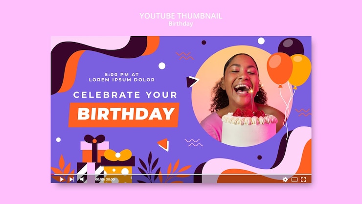 PSD Gratis flat design birthday celebration youtube thumbnail